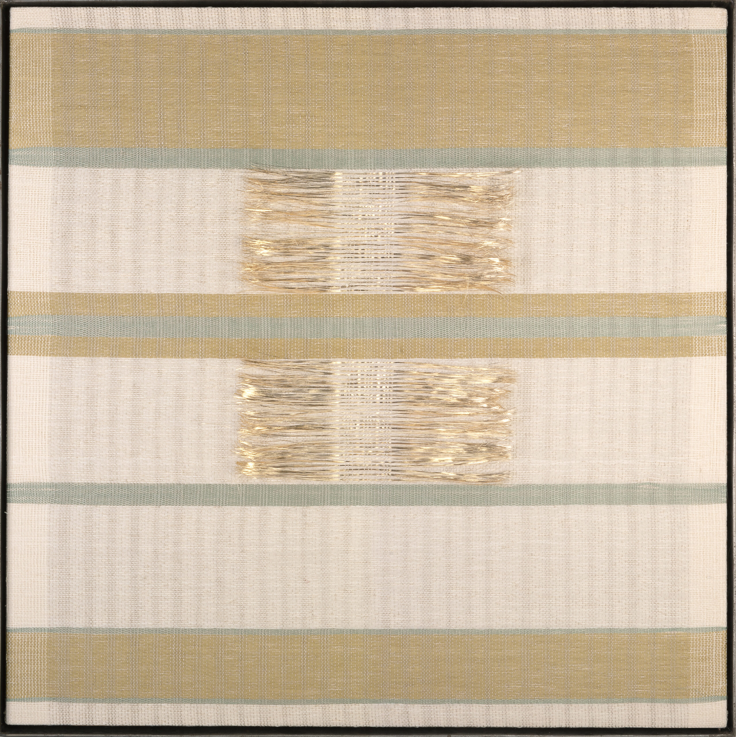 
							

									Elizabeth Hohimer									Eclipse II 2024									Pine paper, clay, linen, and gold leafed paper thread<br />
36 x 36 x 1 1/2 inches									


							