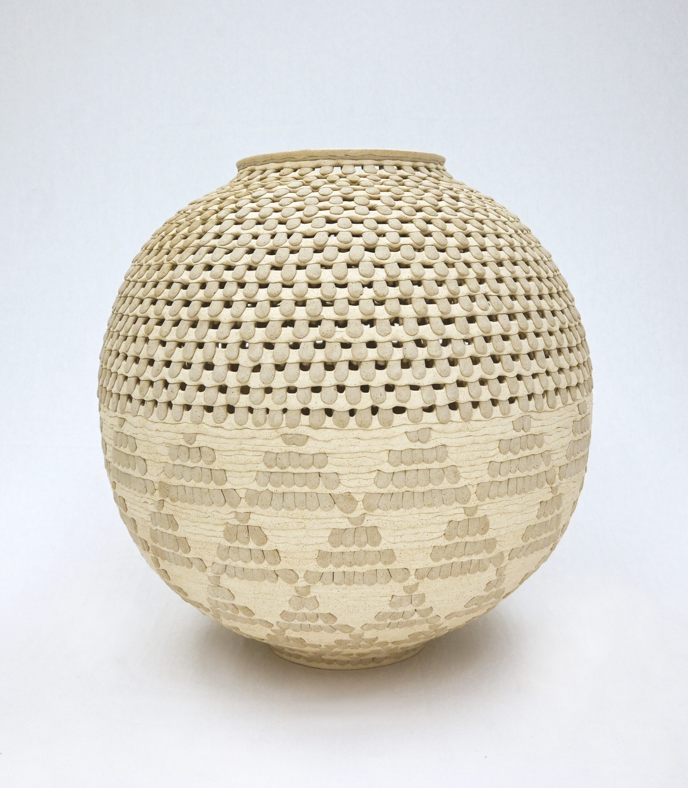 
							

									YoonJee Kwak									Patterned Memories, Moon-jar inspired vessel II 2024									Hand-built stoneware, colored stoneware<br />
18 3/4 x 18 1/2 x 18 1/2 inches									


							