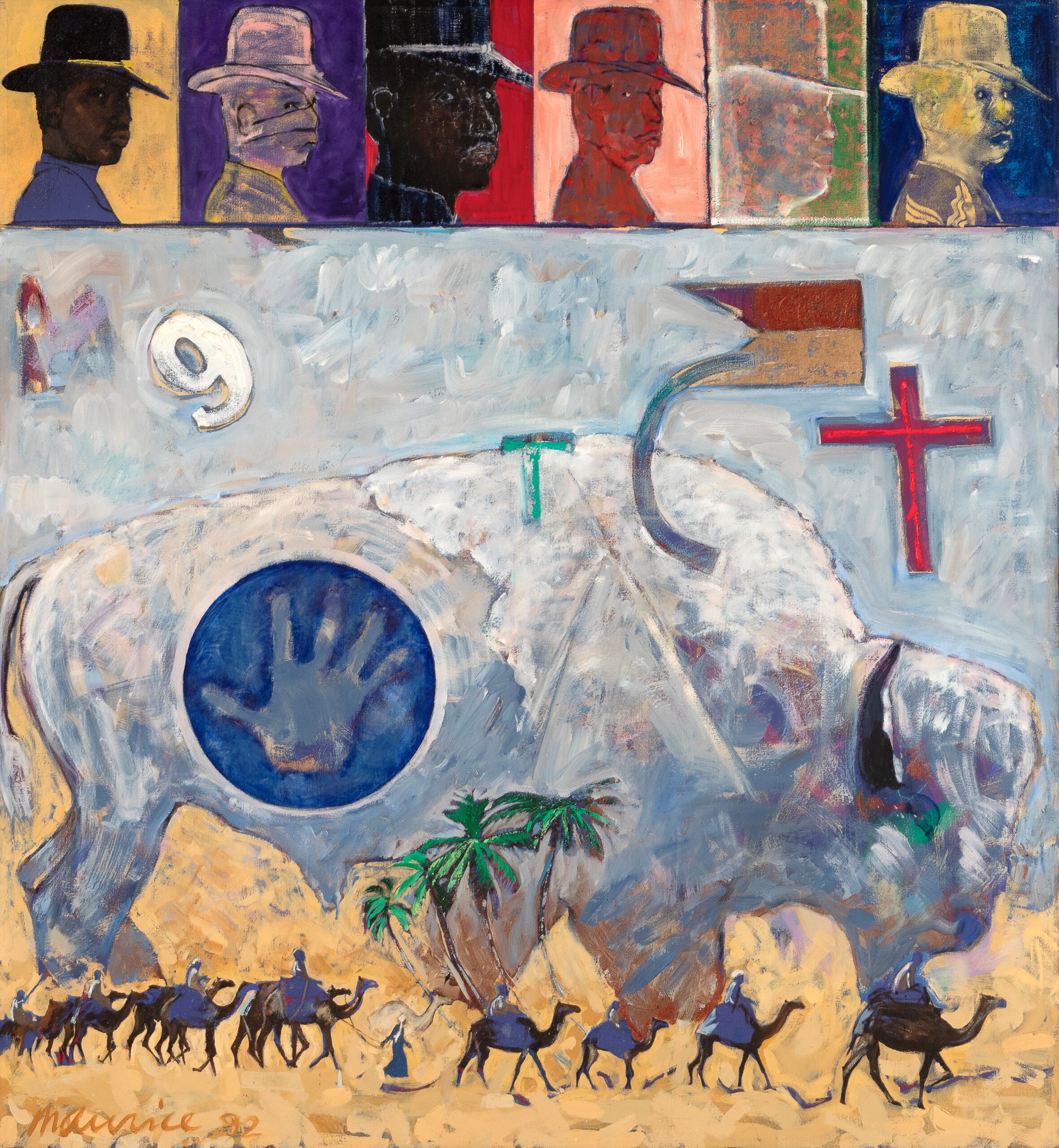 
		                					Maurice Burns		                																	
																											<i>Buffalo Solider,</i>  
																																								1992, 
																																								oil on canvas, 
																																								48 x 44 x 1 1/2 inches 
																								
		                				