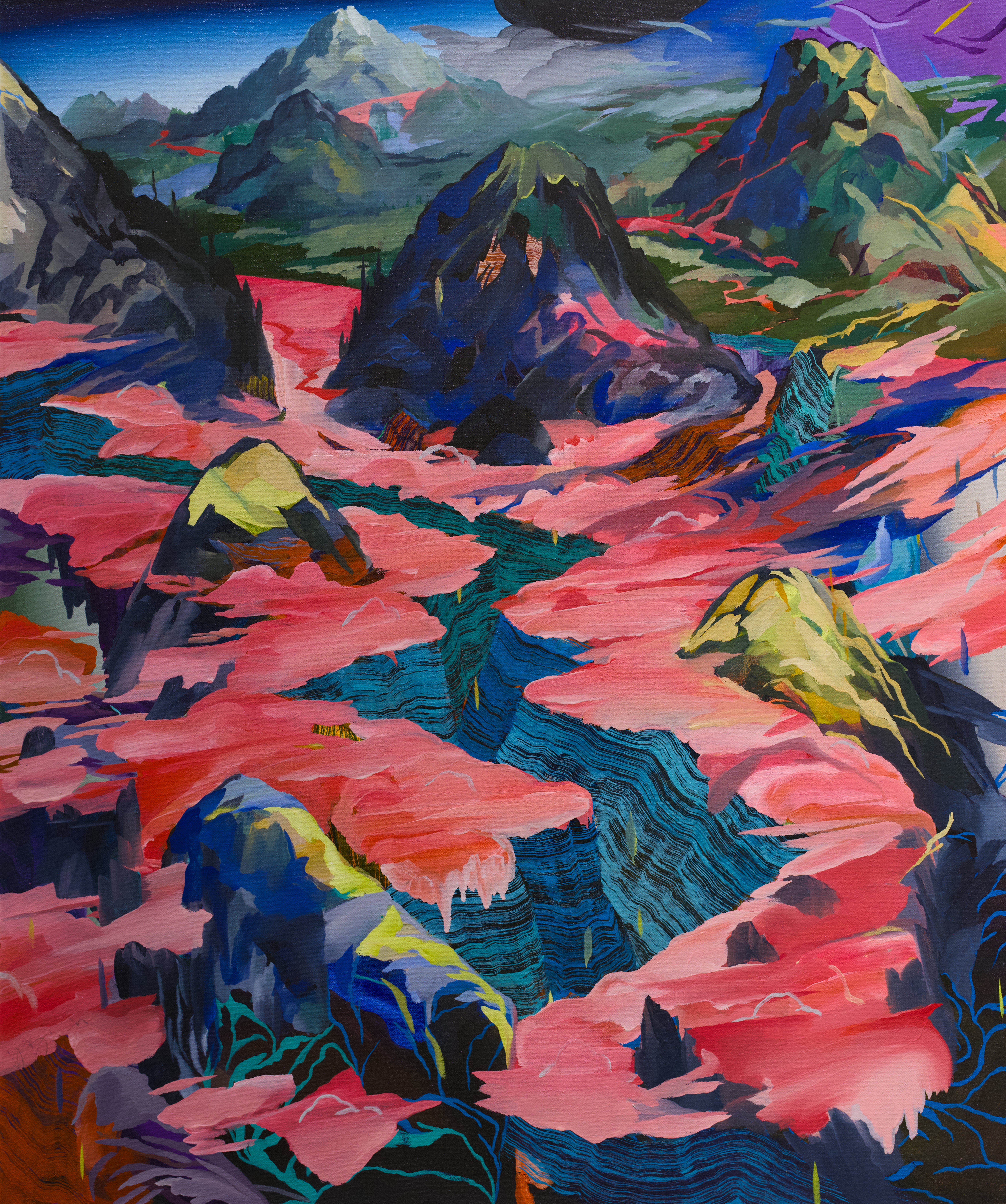 
							

									Steven J Yazzie									Motifs in Pink 2024									oil on canvas<br />
36 x 30 x 1 1/2 inches									


							