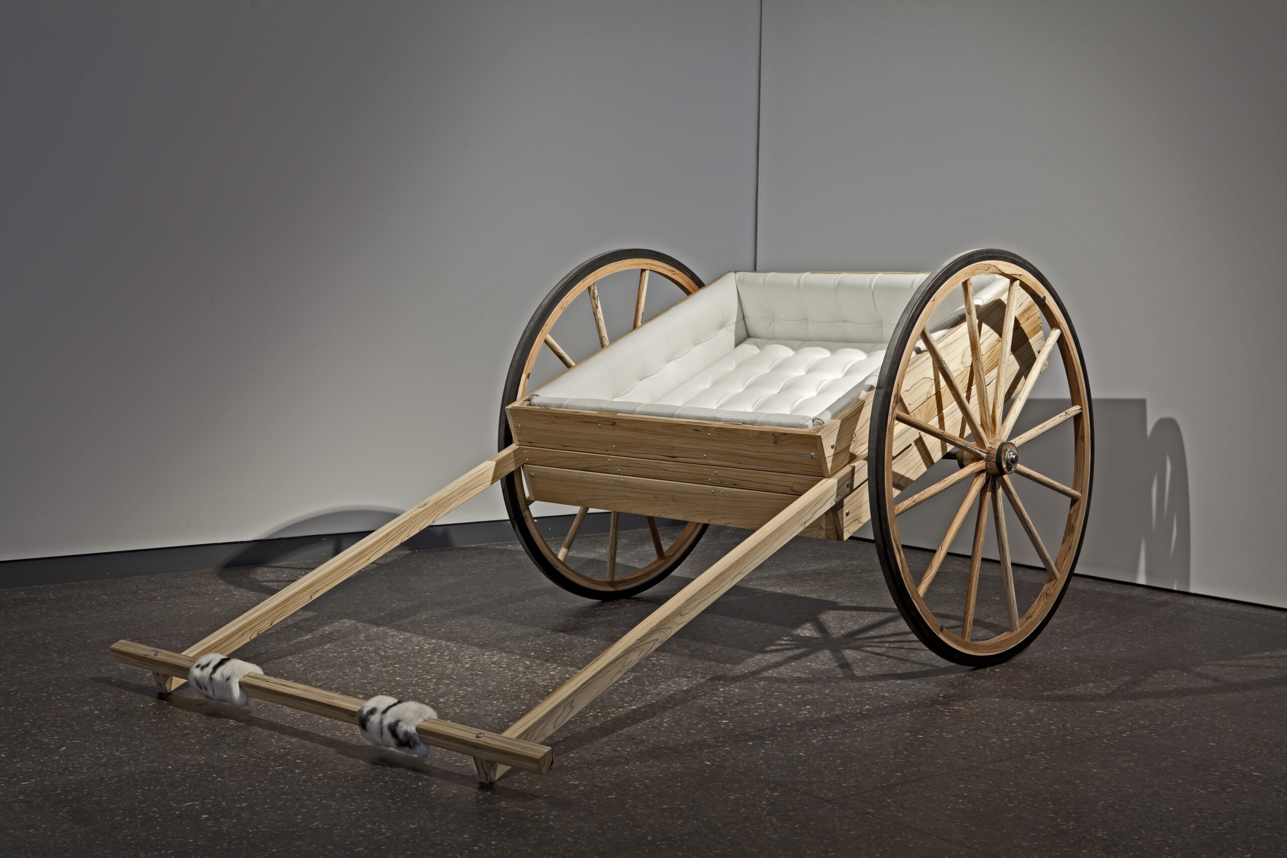 
							

									Angela Ellsworth									Leaving Loves Company 2011									Cowhide, rabbit fur, steel, and graphite on wood<br />
48 x 108 x 60 inches									


							