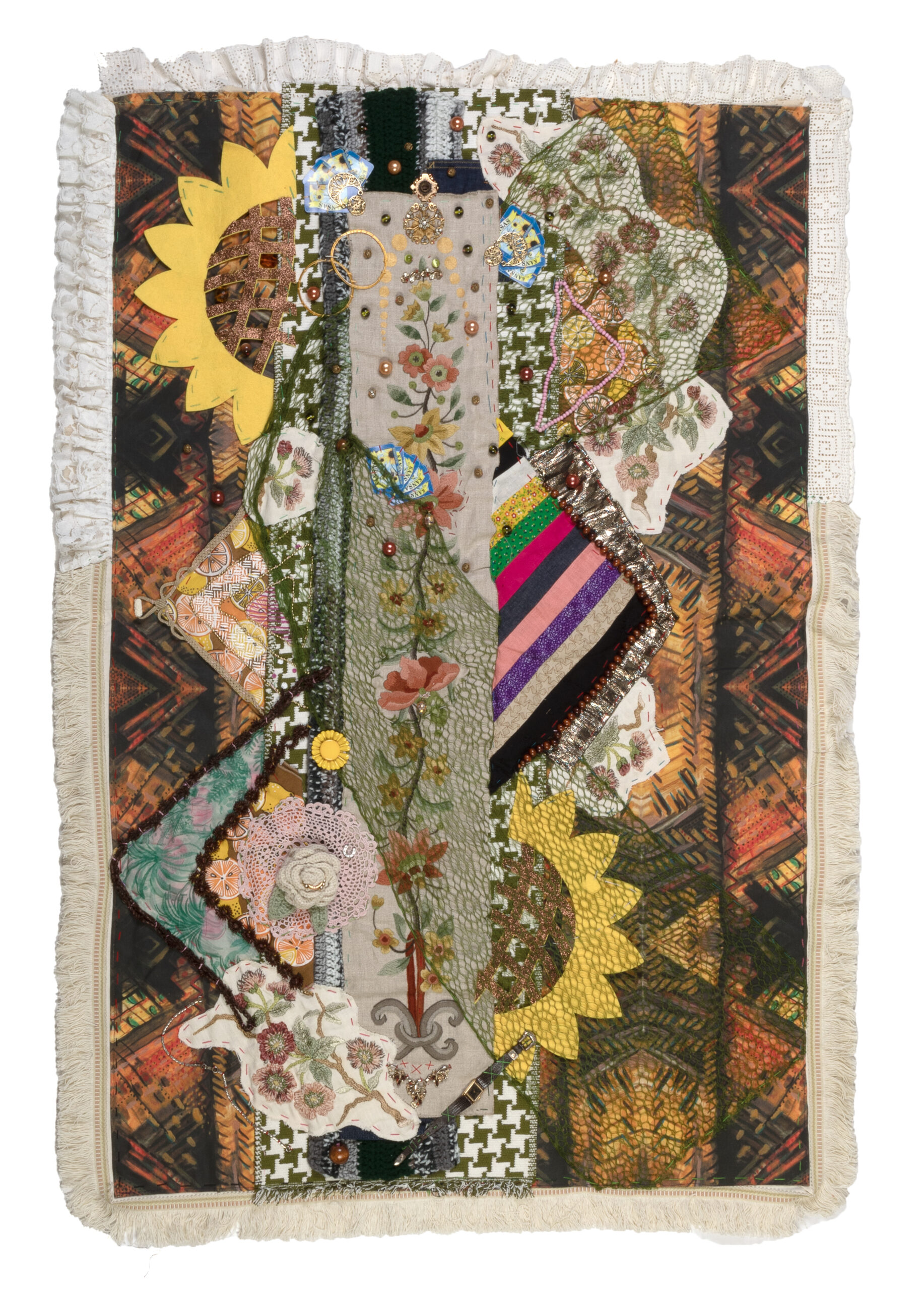 
							

									Hattie Lee Mendoza									Sunflower State (of Mind) 2022									mixed media<br />
57 1/2 x 40 x 2 inches									


							