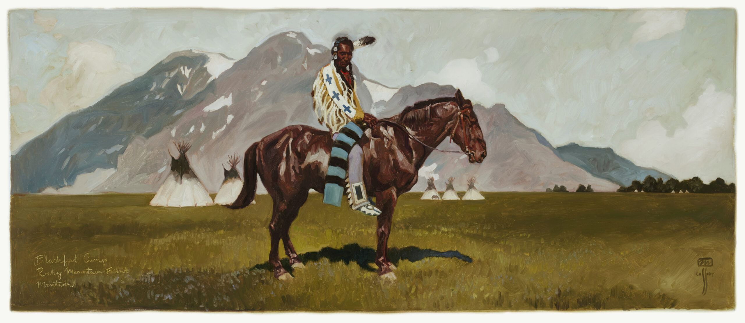 
							

									Michael Cassidy 									Black Foot Camp  2025									oil on canvas <br />
30” x 72” 									


							