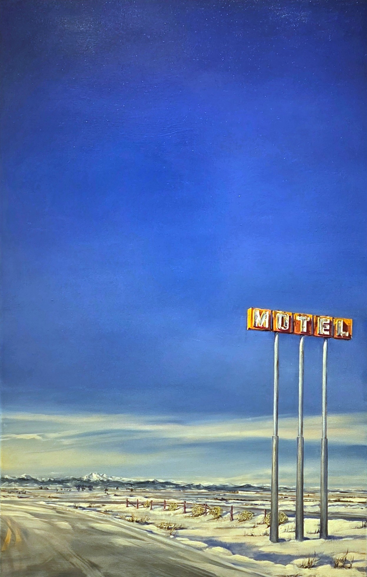
							

									Don Stinson 									No Gas, No Lodging, Highway 76, Roggen, CO 2024									oil on linen <br />
66